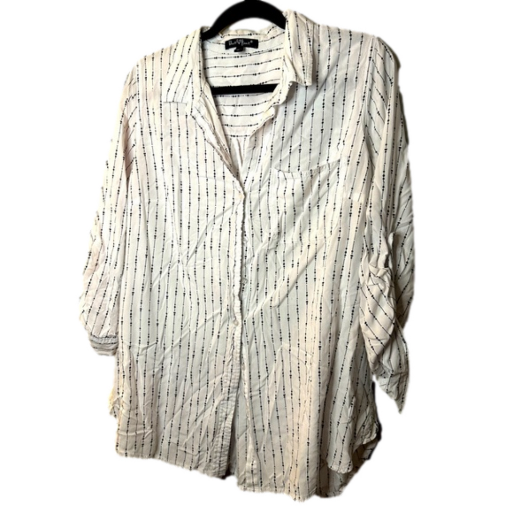 Velvet heart 1X white and black ladies button down shirt